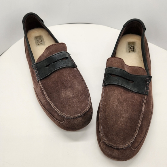 Ugg penny loafers men's 18 brown suede wool 1008831 Tucker driving shoe slippers